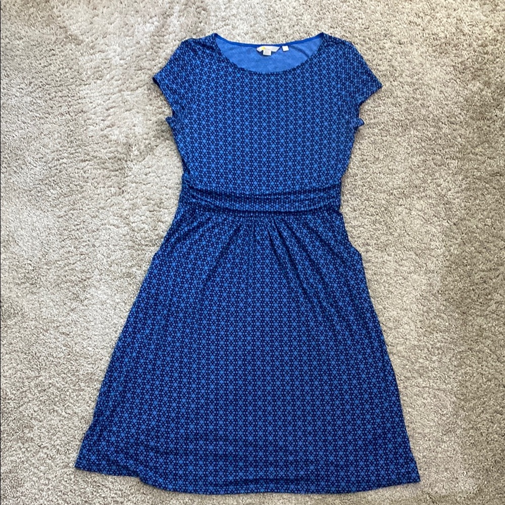 Boden Blue A-Line Midi Dress with Cap Sleeves
